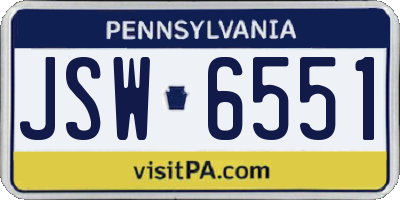 PA license plate JSW6551