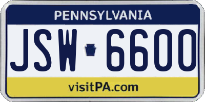PA license plate JSW6600