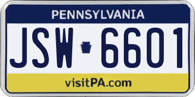 PA license plate JSW6601
