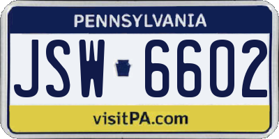 PA license plate JSW6602