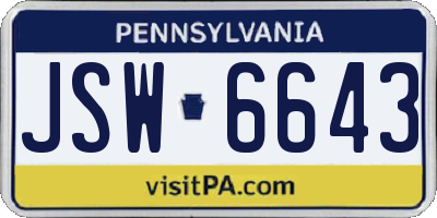 PA license plate JSW6643