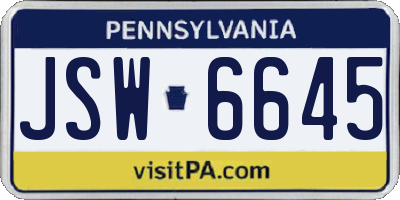 PA license plate JSW6645