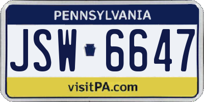 PA license plate JSW6647
