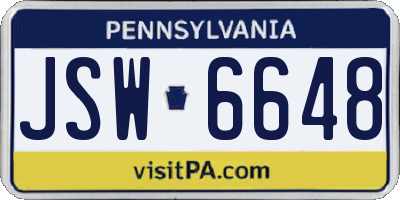 PA license plate JSW6648