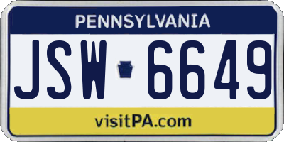 PA license plate JSW6649