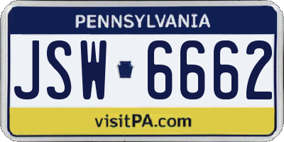 PA license plate JSW6662