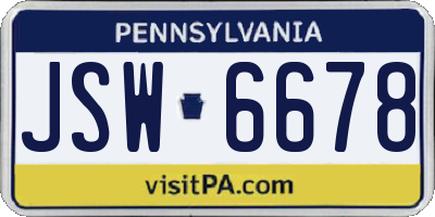 PA license plate JSW6678