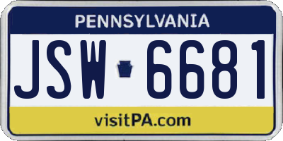 PA license plate JSW6681
