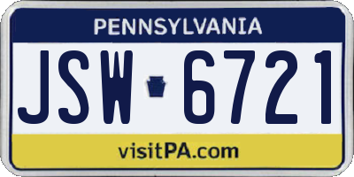 PA license plate JSW6721