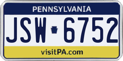 PA license plate JSW6752