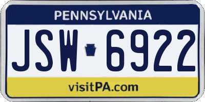 PA license plate JSW6922
