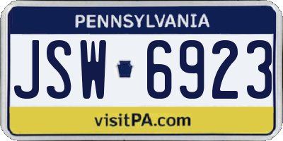 PA license plate JSW6923
