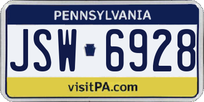 PA license plate JSW6928
