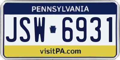PA license plate JSW6931