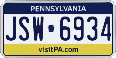 PA license plate JSW6934