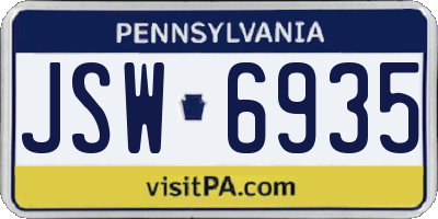 PA license plate JSW6935