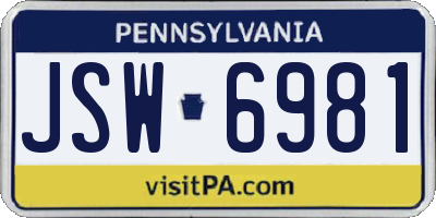 PA license plate JSW6981