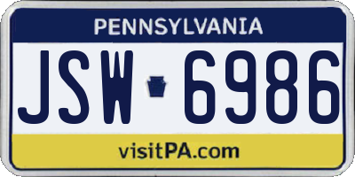 PA license plate JSW6986