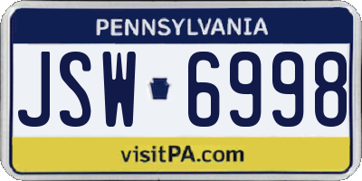 PA license plate JSW6998