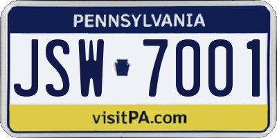 PA license plate JSW7001