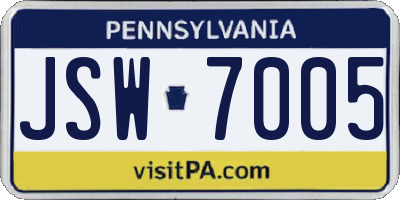 PA license plate JSW7005