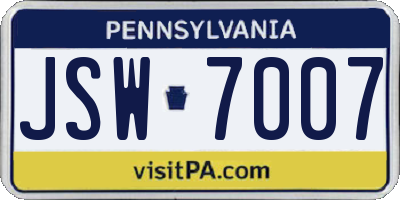 PA license plate JSW7007