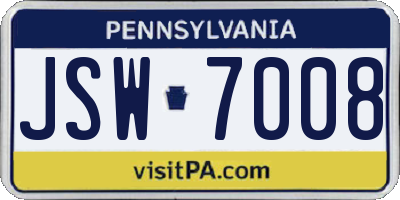 PA license plate JSW7008