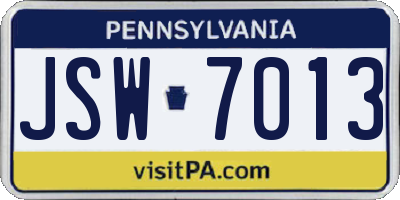 PA license plate JSW7013