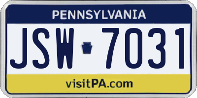 PA license plate JSW7031