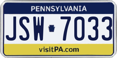PA license plate JSW7033