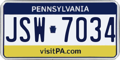PA license plate JSW7034