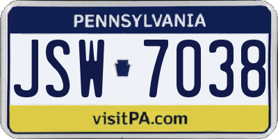 PA license plate JSW7038