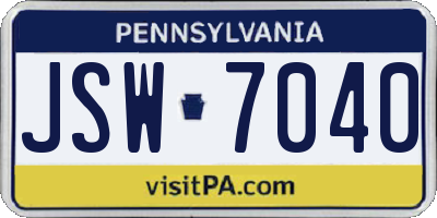 PA license plate JSW7040