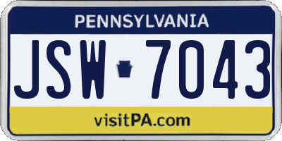 PA license plate JSW7043