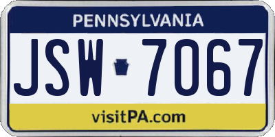 PA license plate JSW7067