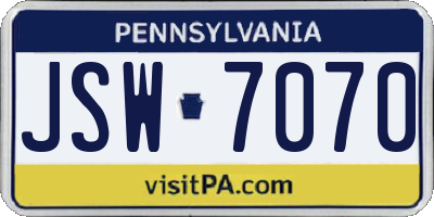 PA license plate JSW7070