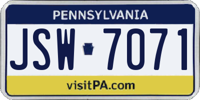 PA license plate JSW7071