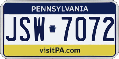 PA license plate JSW7072