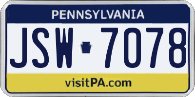 PA license plate JSW7078