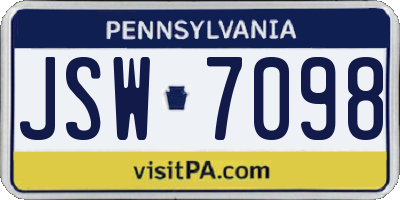 PA license plate JSW7098