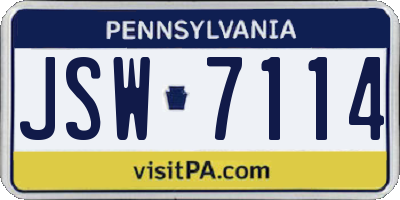PA license plate JSW7114