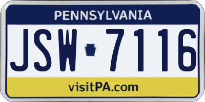 PA license plate JSW7116