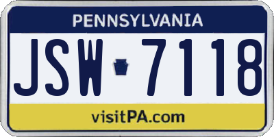 PA license plate JSW7118