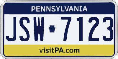 PA license plate JSW7123
