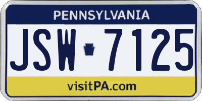 PA license plate JSW7125