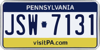 PA license plate JSW7131