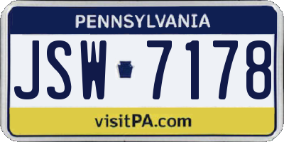 PA license plate JSW7178