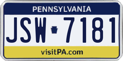 PA license plate JSW7181