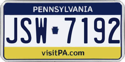 PA license plate JSW7192