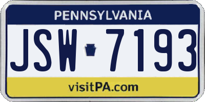 PA license plate JSW7193